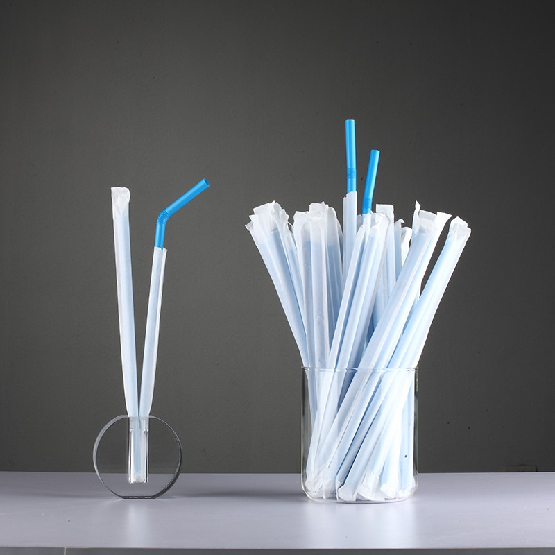 Individually Wrapped PLA Straws Blue Bent Straws China