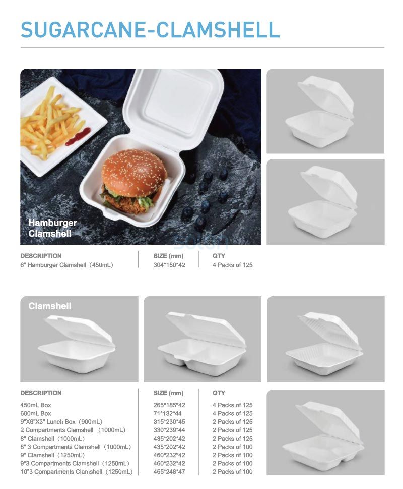 Custom Eco-friendly Disposable Sugarcane Box with Hamburger