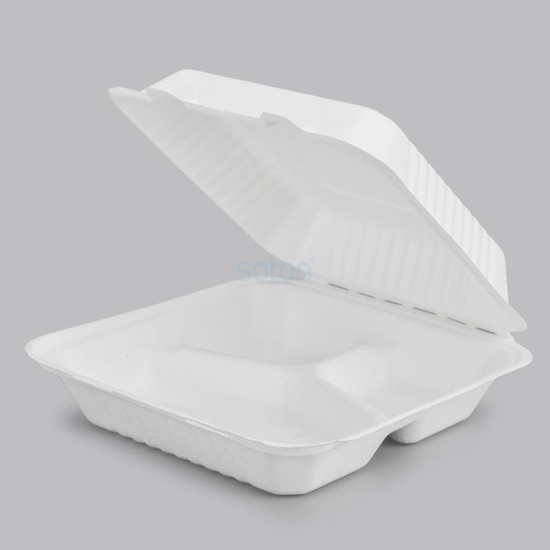 Custom Disposable Sugarcane Bagasse Lunch Box with Lid