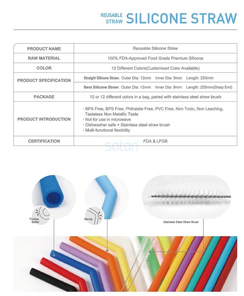 High Quality Reusable Silicone Drinking Straws